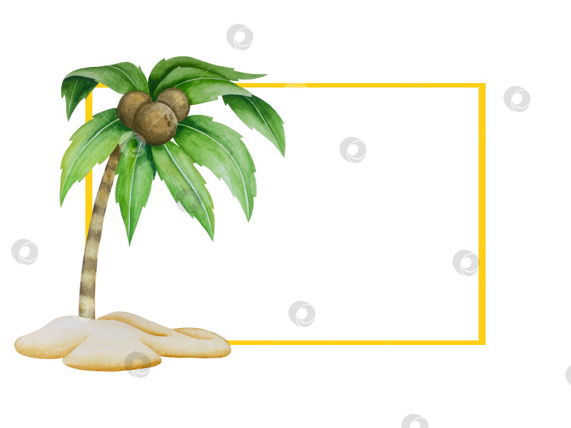 Скачать Летний пляжный набор, нарисованный акварелью от руки, с элементами прибрежного курорта, такими как пальма, пляжный зонт, коктейли, ракушки, солнцезащитные очки, шляпа и цветы. Элементы для дизайна открыток, упаковки, веб-сайта. фотосток Ozero