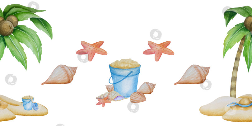 Скачать Летний пляжный набор, нарисованный акварелью от руки, с элементами прибрежного курорта, такими как пальма, пляжный зонт, коктейли, ракушки, солнцезащитные очки, шляпа и цветы. Элементы для дизайна открыток, упаковки, веб-сайта. фотосток Ozero