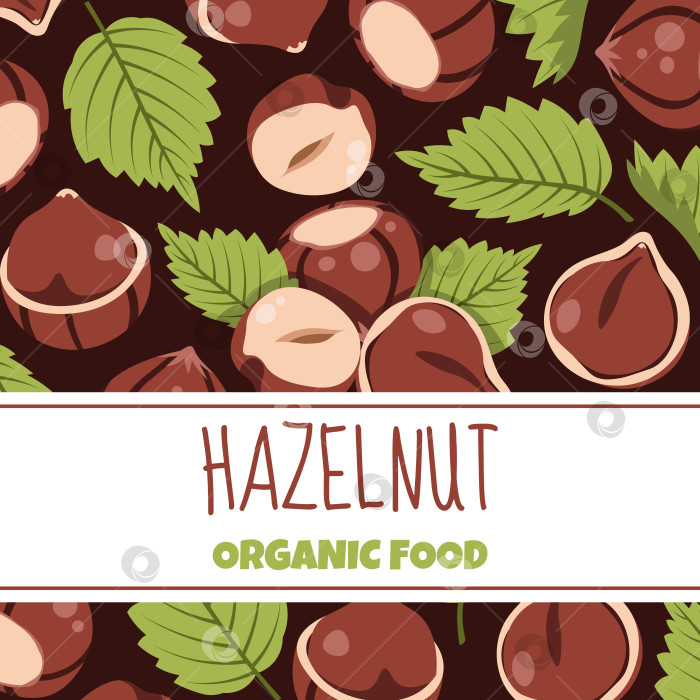 Скачать Плоская иллюстрация в квадратной рамке с изображением лесного ореха, идеально подходящая для дизайна упаковки пищевых продуктов, этикеток продуктов, плакатов и баннеров фотосток Ozero