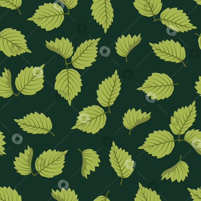 Скачать Бесшовный Узор С Зелеными Листьями Лесного Ореха В Плоском Стиле. Повторяющая Свежую Весеннюю Текстуру Для Текстиля, Обоев, Натурального Декора. фотосток Ozero