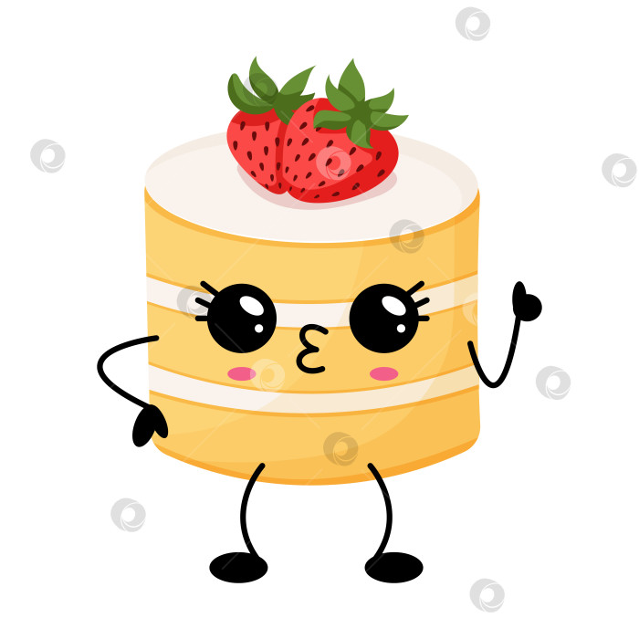 Скачать Симпатичная кавайная иллюстрация персонажа клубничного торта фотосток Ozero