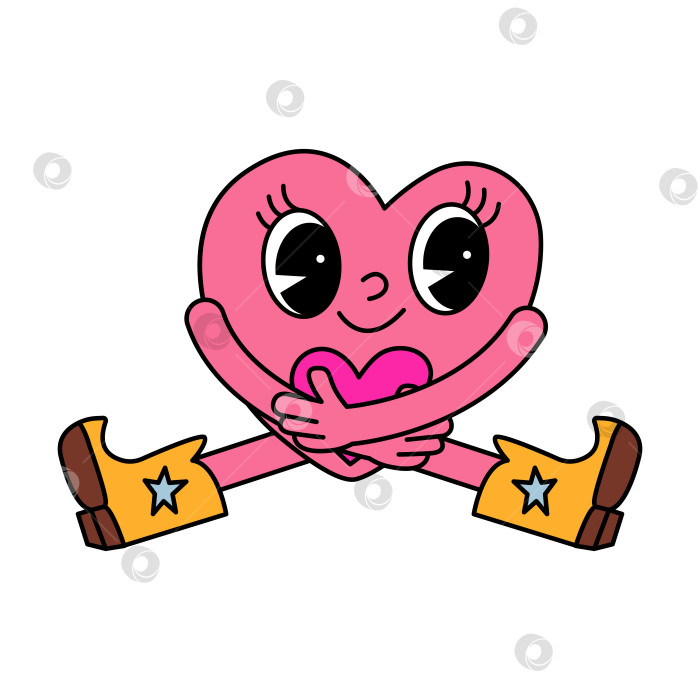 Скачать Симпатичная розовая заводная иллюстрация, обнимающая сердечко фотосток Ozero