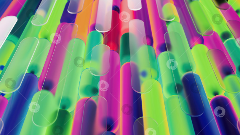 Скачать Градиентные 3D-формы. Абстрактные красочные линии, яркие плавные изгибы. Градиентные трубки в плавном стиле с плавным переходом цветов. 3d-иллюстрация фотосток Ozero