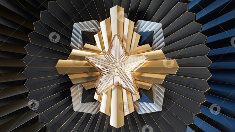 Скачать 3D-значок в виде стеклянной звезды. Золотые элементы, ретро-футуристический стиль. 3d-иллюстрация фотосток Ozero