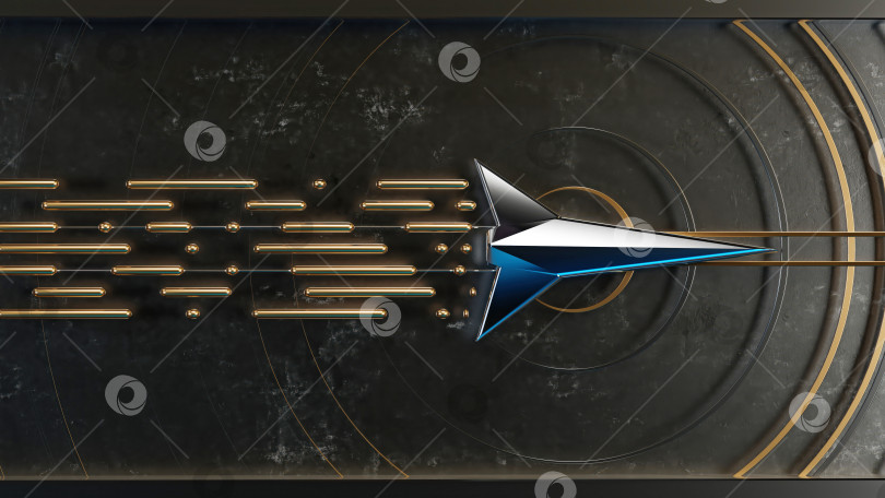 Скачать Ретрофутуристический 3D-самолет. Хромированные элементы в полутонах с глянцевым золотистым эффектом. геометрическая форма. 3d-иллюстрация фотосток Ozero