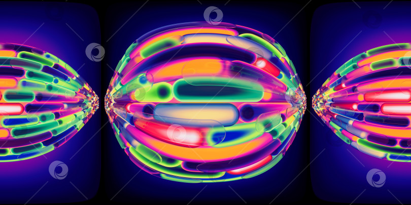 Скачать HDRI. Светящиеся неоновые градиентные фигуры. Полная сферическая панорама на 360 градусов. 3D-рендеринг иллюстрации. фотосток Ozero