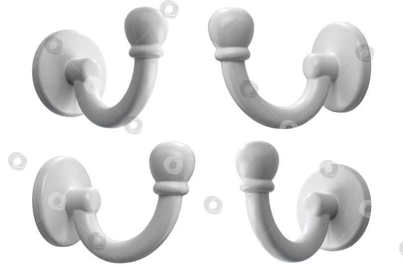 Скачать металлический крючок для одежды, окрашенный белой эмалью, выделяющийся на белом фоне фотосток Ozero