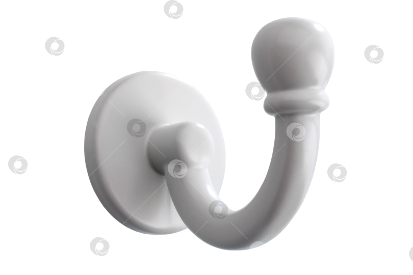 Скачать металлический крючок для одежды, окрашенный белой эмалью, выделяющийся на белом фоне фотосток Ozero