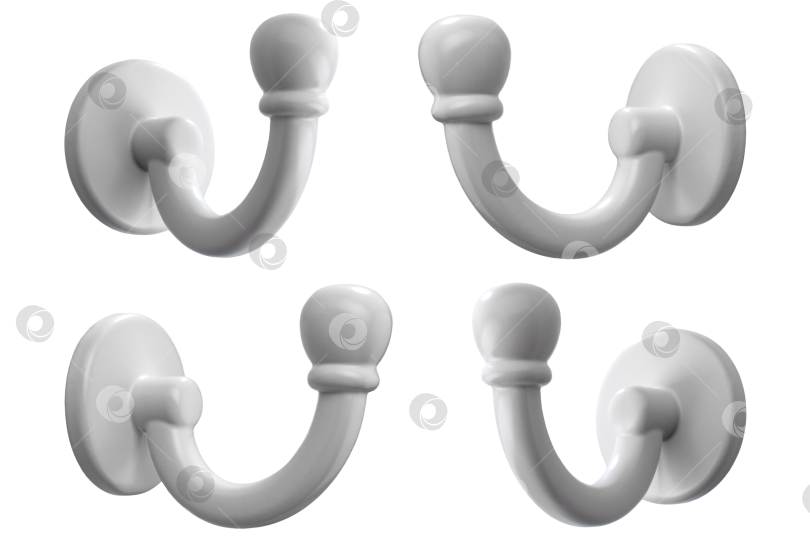 Скачать металлический крючок для одежды, окрашенный белой эмалью, выделяющийся на белом фоне фотосток Ozero