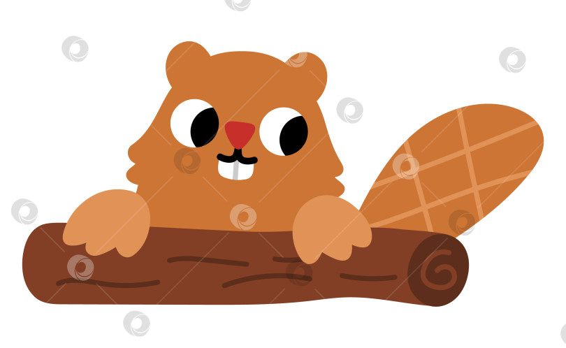 Скачать Векторный бобр на значке бревна. Симпатичное лесное животное, выделенное на белом фоне. Очаровательная иллюстрация для детей. Забавный весенний или пасхальный деревенский персонаж с куском дерева и хвостом фотосток Ozero