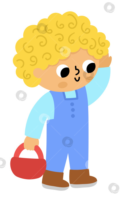 Скачать Мальчик с корзинкой. Векторная концепция охоты за пасхальными яйцами или сбора грибов. Значок милого малыша. Иллюстрация весеннего праздника. Клипарт с изображением лесных детей, изолированных на белом фоне фотосток Ozero