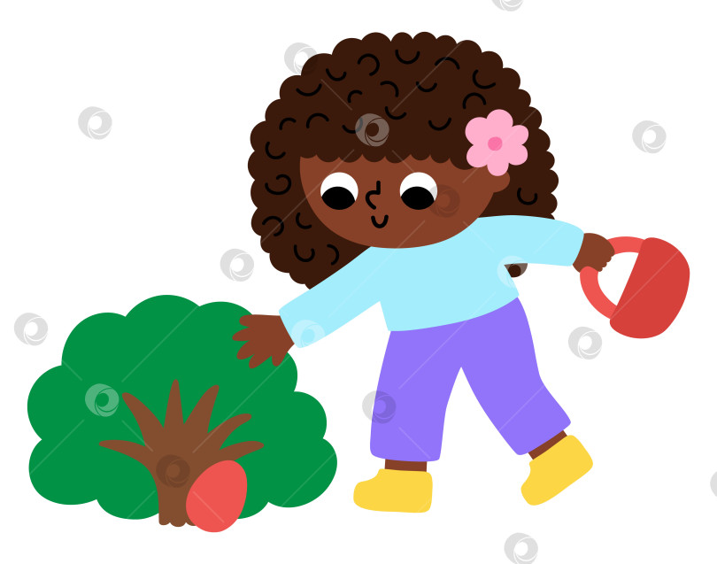 Скачать Девочка с корзинкой ищет яйцо в кустах. Векторная концепция охоты за пасхальными яйцами. Значок милого малыша. Иллюстрация весеннего праздника. Клипарт с изображением лесных детей, изолированных на белом фоне фотосток Ozero