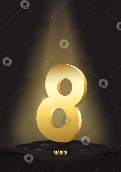 Скачать Черный подиум с золотой каймой, цифрой восемь и подписью на подиуме. Шаблон для плакатов, листовок, обложек, упаковки, открыток и т.д. фотосток Ozero