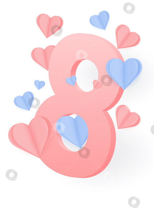 Скачать Цифра восемь с сердечками, вырезанная из бумаги. Шаблон для плакатов, листовок, обложек, упаковки, открыток и т.д. фотосток Ozero
