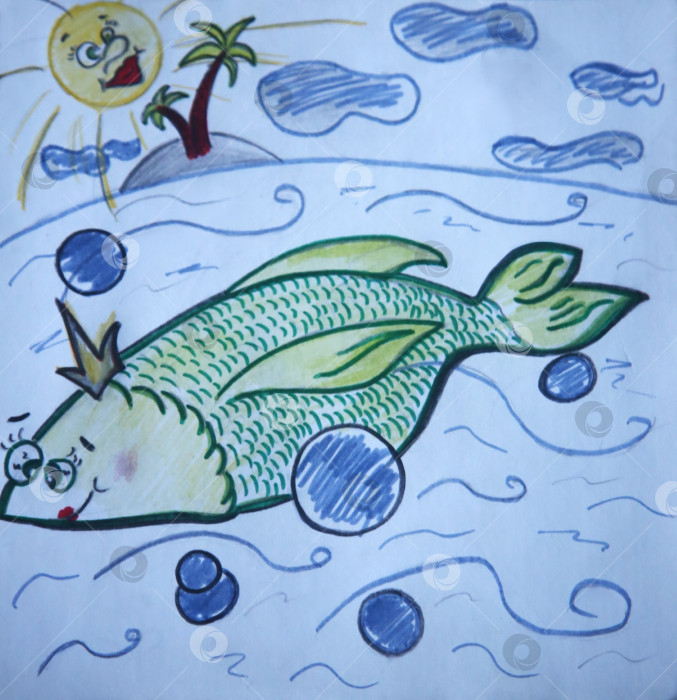 Скачать Рисунок-скетч золотая рыбка на бумаге фотосток Ozero