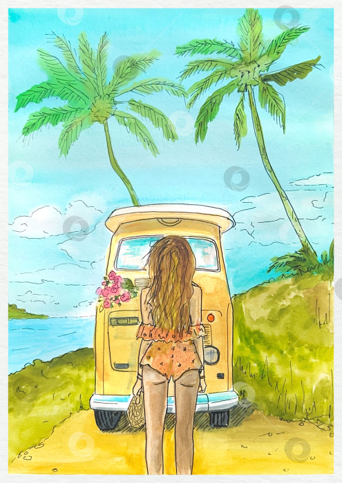 Скачать Пляжная иллюстрация скетч акварель фотосток Ozero