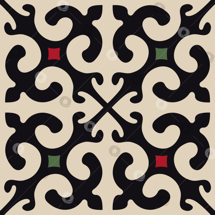 Скачать Яркий центральноазиатский кочевой орнамент из рога барана - бесшовный векторный узор в традиционном этническом стиле фотосток Ozero