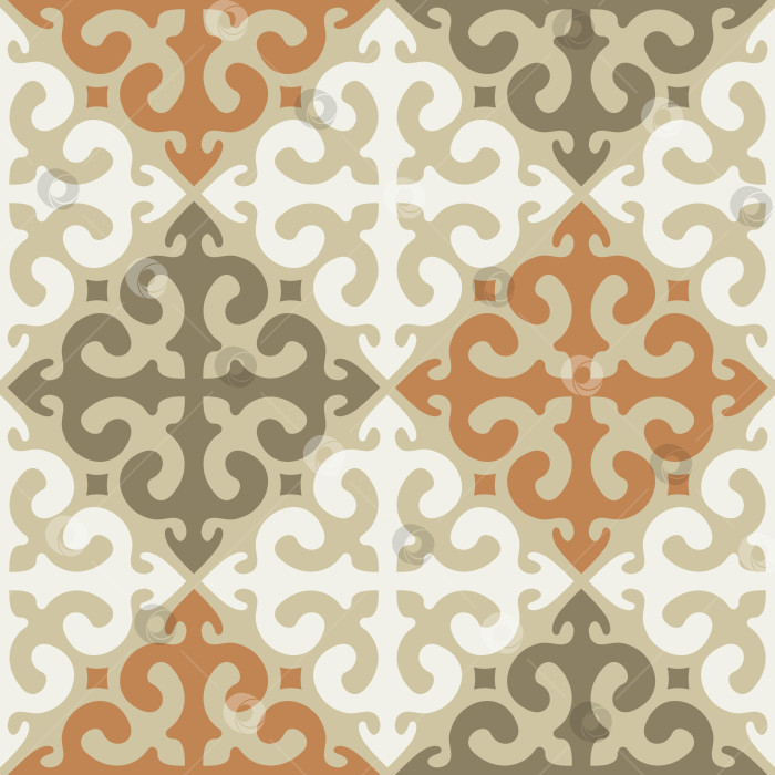 Скачать Теплый пастельный центральноазиатский кочевой орнамент - бесшовный узор для этнических интерьеров и домашнего текстиля фотосток Ozero