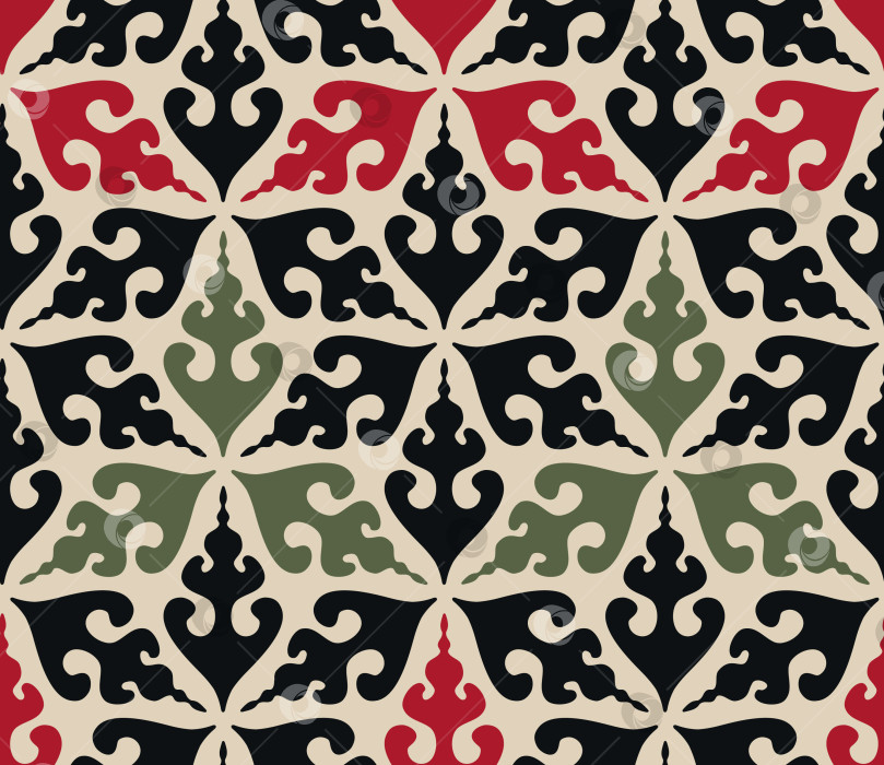 Скачать Бесшовный узор центральноазиатского этнического орнамента со смелым контрастом и традиционным народным настроением фотосток Ozero