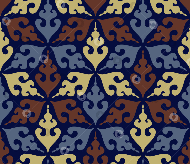 Скачать Бесшовный центральноазиатский зооморфный мозаичный узор, вдохновленный этническим текстильным наследием кочевников фотосток Ozero