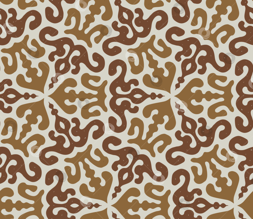 Скачать Бесшовный нейтральный среднеазиатский орнамент кочевников в бежевых и коричневых землистых тонах фотосток Ozero