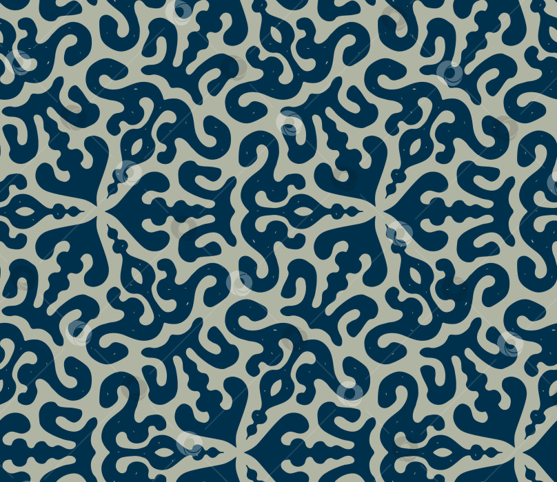 Скачать Бесшовный сине-серый восточноазиатский кочевой зооморфный орнамент для современного декора фотосток Ozero