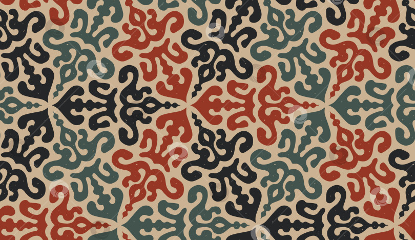 Скачать Традиционный центральноазиатский кочевой зооморфный бесшовный узор с мотивами бараньего рога и позвоночника фотосток Ozero