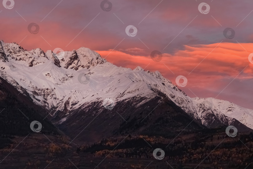 Скачать горы покрыты снегом, а небо красивого розового цвета фотосток Ozero