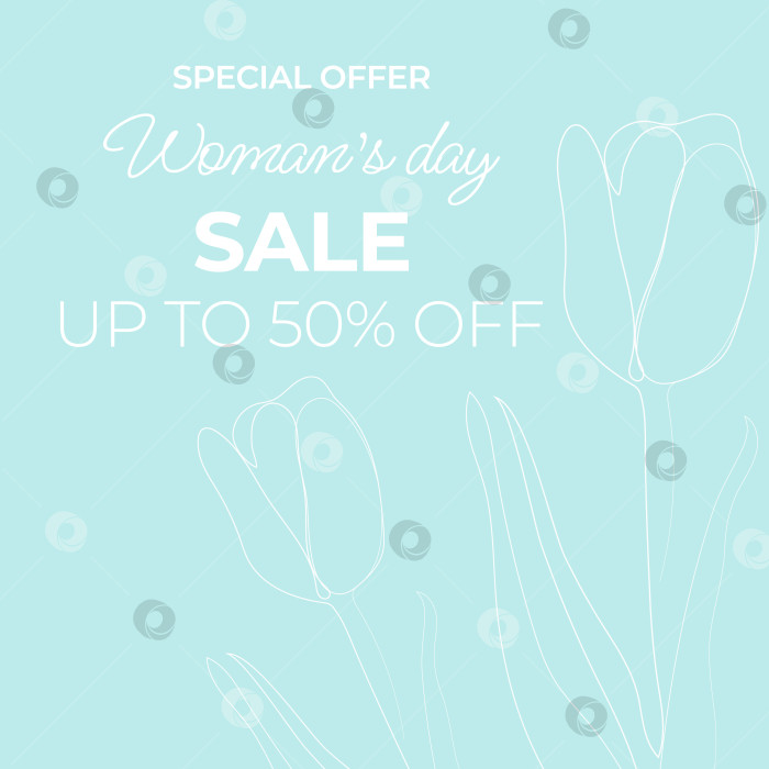 Скачать Распродажа к женскому дню. Шаблон баннера с линейными цветами в минималистичном стиле. Подходит для открыток, постов в блогах, листовок и т.д. фотосток Ozero