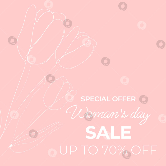 Скачать Шаблон баннера с линейными цветами в минималистском стиле. Баннер-распродажа ко Дню женщин. Подходит для открыток, записей в блогах, листовок и т.д. фотосток Ozero