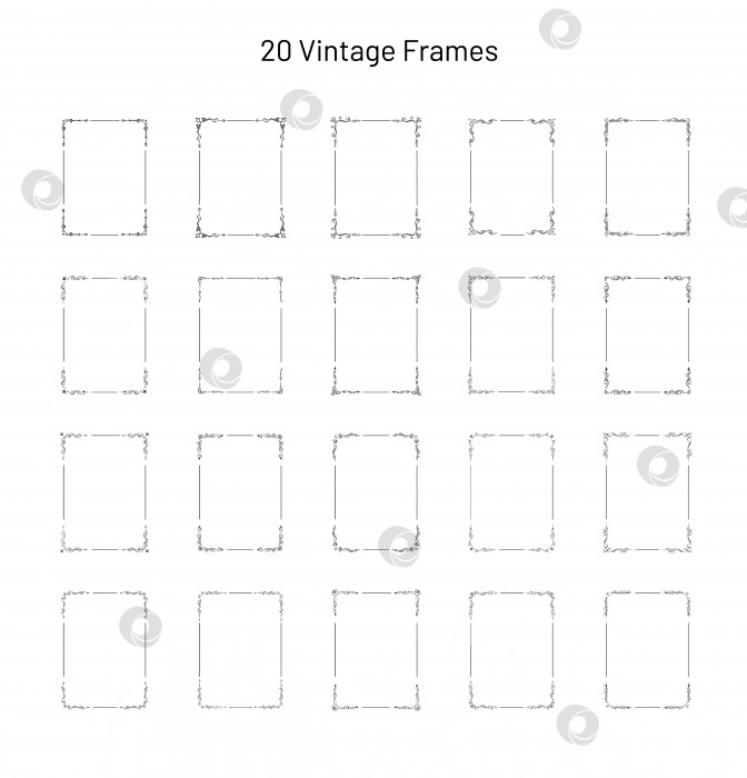 Скачать Набор из 20 элегантных ретро-винтажных декоративных рам с угловыми завитушками фотосток Ozero