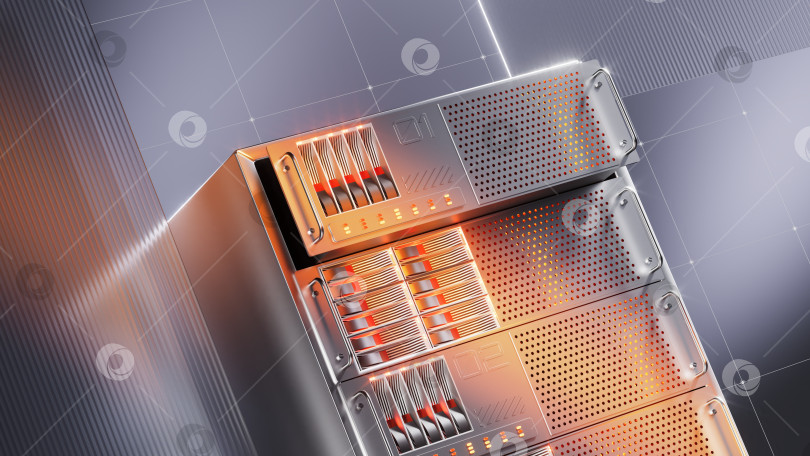 Скачать 3d серверная стойка на сером фоне, 3d иллюстрация фотосток Ozero