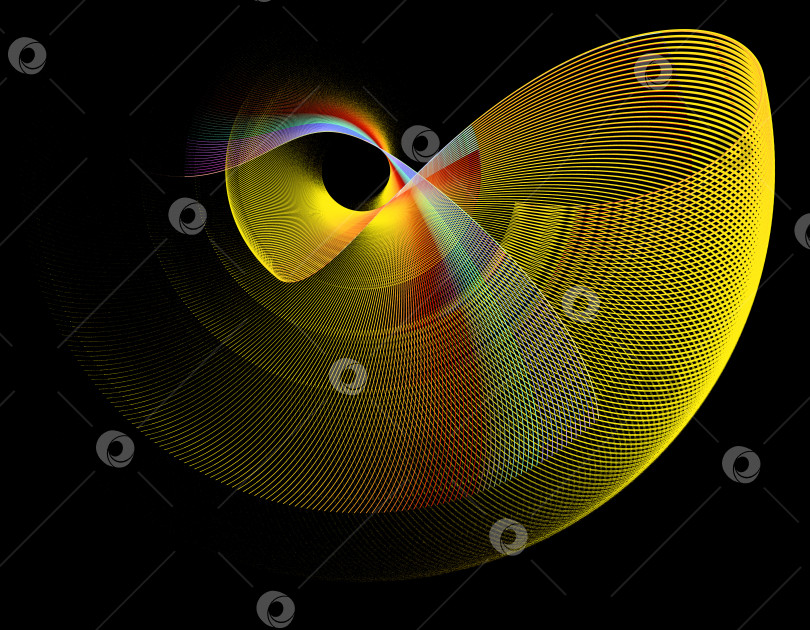 Скачать Желто - золотой абстрактный пропеллер в полоску с яркими акцентами на черном фоне. Иконка, логотип, символ, вывеска. 3D-рендеринг. 3D-иллюстрация. фотосток Ozero