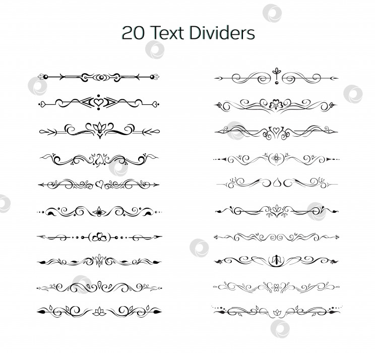 Скачать Набор нарисованных от руки текстовых разделителей, линейных границ, виньеток. Редактировать фотосток Ozero