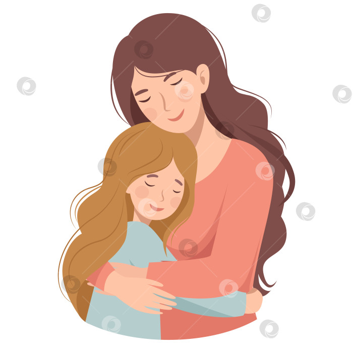 Скачать Мать и дочь-дошкольница обнимают друг друга. День матери. фотосток Ozero