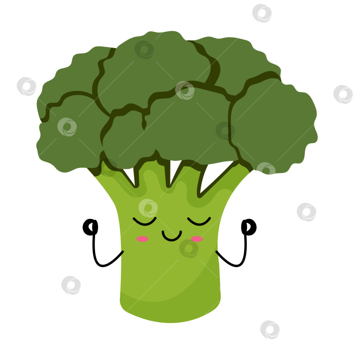 Скачать Иллюстрация Кавайного персонажа из Брокколи Со Спокойным И Счастливым выражением лица фотосток Ozero