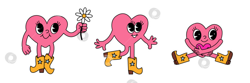 Скачать Набор милых иллюстраций любви с розовыми заводными сердечками и персонажами в виде сердечек фотосток Ozero