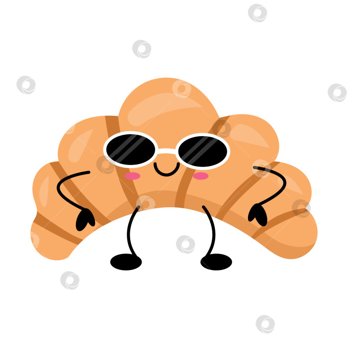 Скачать Забавная иллюстрация персонажа из Кавайного Круассана в солнцезащитных очках фотосток Ozero