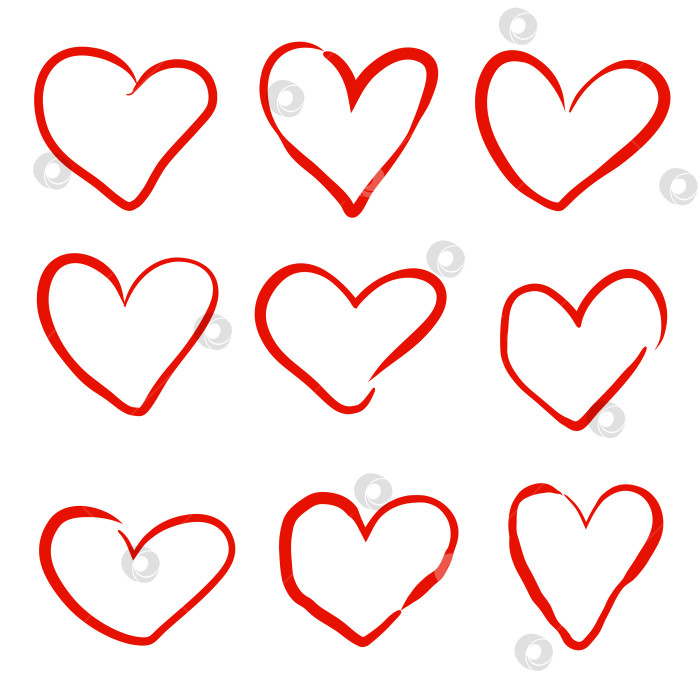Скачать Нарисованный от руки набор любовных иллюстраций в форме красного сердца фотосток Ozero
