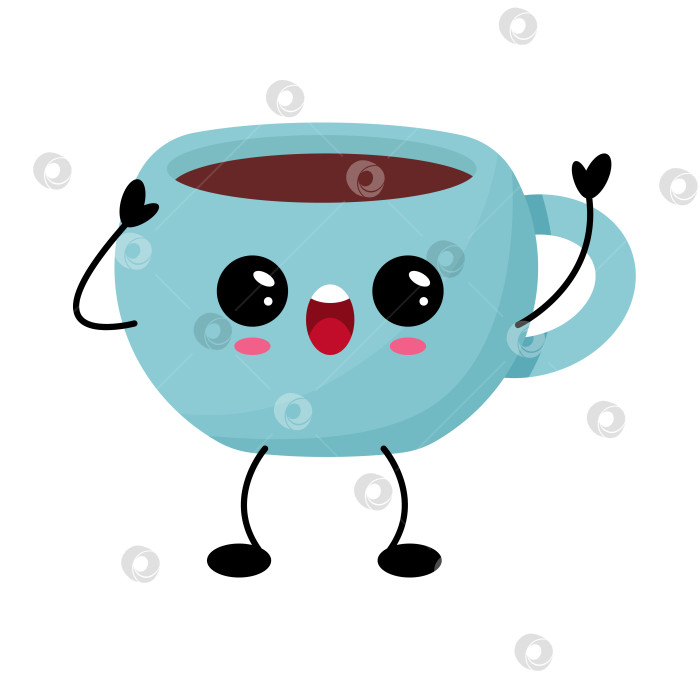 Скачать Иллюстрация Кавайного персонажа из кофейной чашки с удивленным выражением лица фотосток Ozero