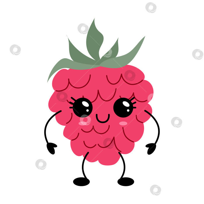 Скачать Кавайный Малиновый персонаж, Милая Улыбающаяся Ягодная иллюстрация фотосток Ozero