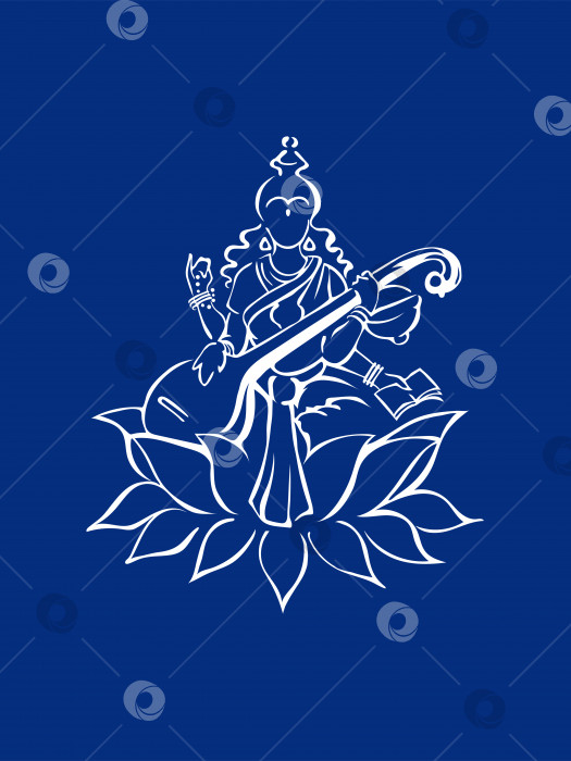 Скачать Сарасвати, индуистская богиня знания, сидящая на цветке лотоса фотосток Ozero