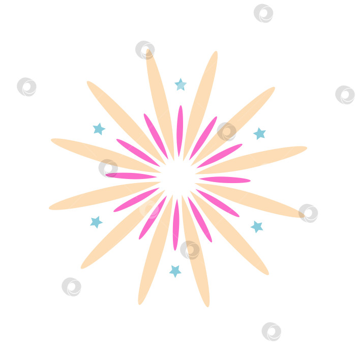 Скачать Желтый и розовый фейерверк со звездами на белом фоне. Векторная рисованная иллюстрация для ваших проектов. фотосток Ozero