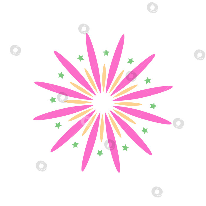 Скачать Один желто-розовый фейерверк со звездами на белом фоне. Векторная рисованная иллюстрация для ваших проектов. фотосток Ozero