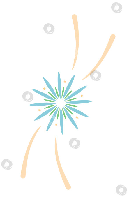 Скачать Разноцветный фейерверк с огненными дорожками и звездами на белом фоне. Векторная рисованная иллюстрация для ваших проектов. фотосток Ozero