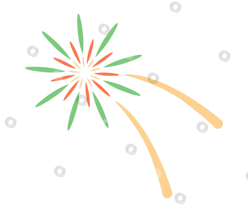 Скачать Разноцветные фейерверки с огненными шлейфами на белом фоне. Векторная рисованная иллюстрация для ваших проектов. фотосток Ozero