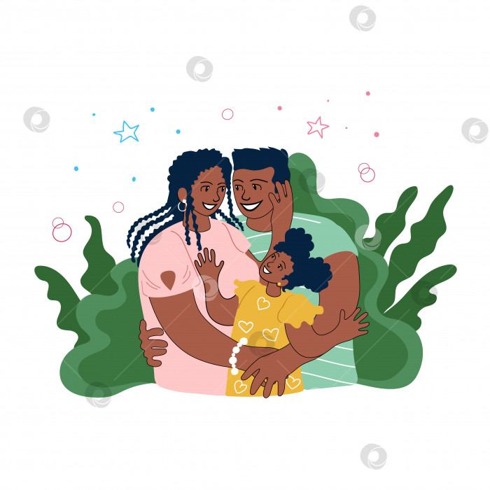Скачать Молодая афроамериканская семейная пара нежно держит за руки свою счастливую маленькую дочь фотосток Ozero