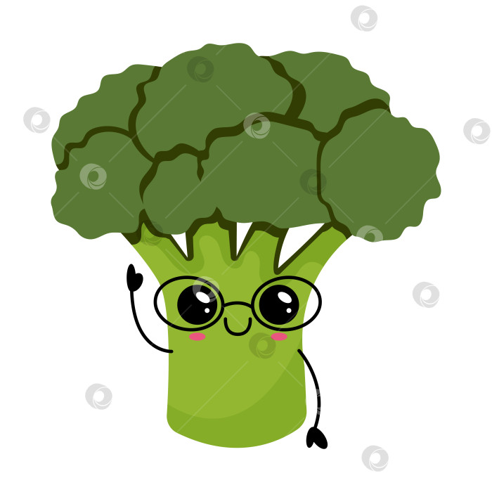Скачать Симпатичный Кавайный персонаж из Брокколи с иллюстрацией в очках фотосток Ozero