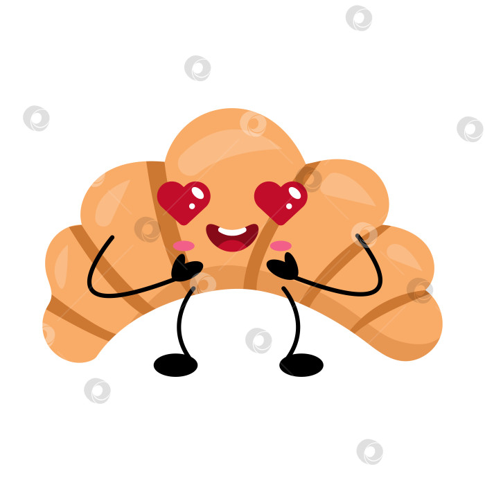 Скачать Милый Кавайный персонаж из мультфильма "Влюбленный круассан" фотосток Ozero