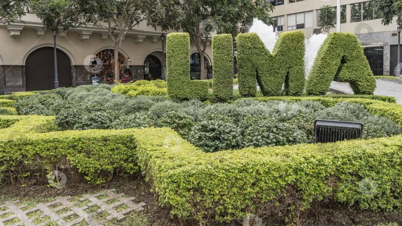 Скачать Городская площадь. На клумбе есть надпись крупными буквами из растений: Лима. фотосток Ozero